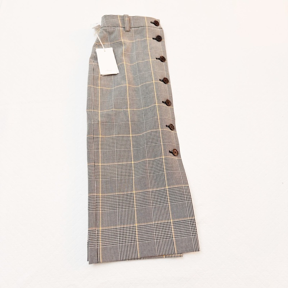 Wilfred Plaid Button-Front Midi Skirt in Gray and Tan - Picture 7 of 7